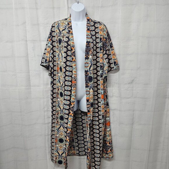 Kimono Blue Orange Boho Open Hippie Gypsy Festival Floral OSFA - Picture 10 of 10